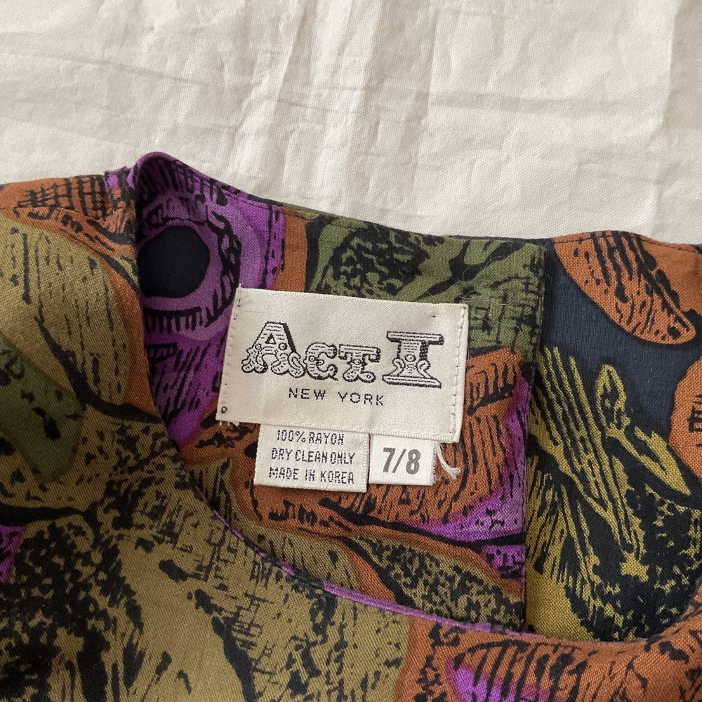 Vintage Act I New York Dress 7/8 Floral Print Blouson Suede Waist Tiered Modest - Picture 13 of 16